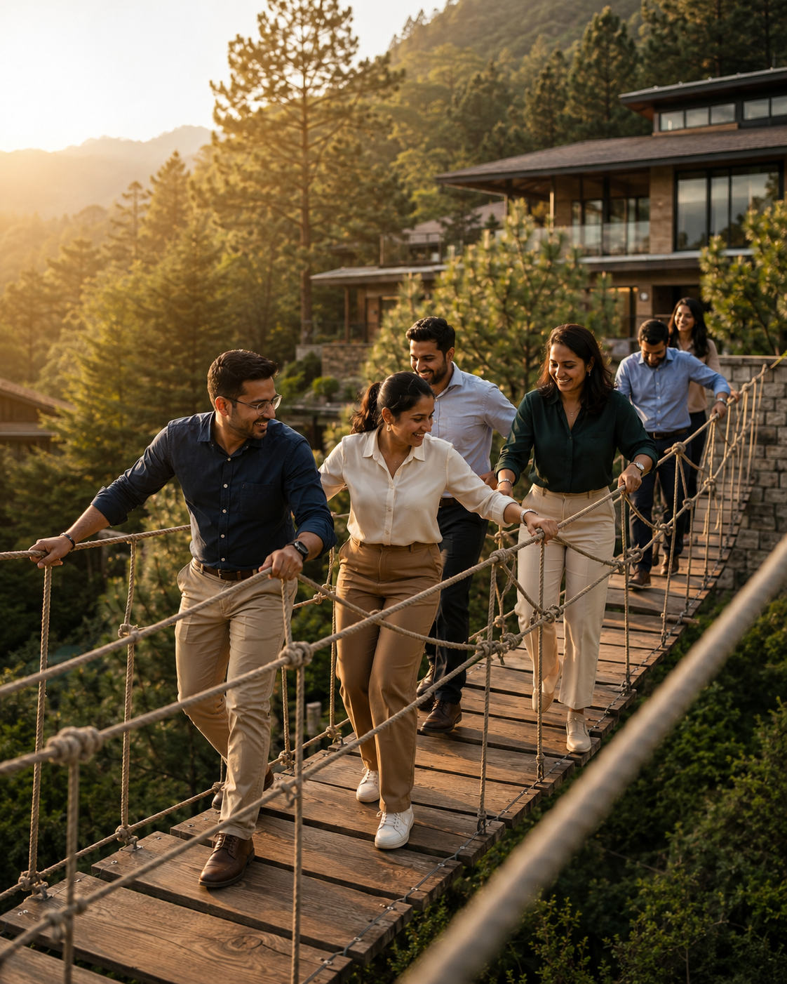 Corporate team doing outdoor adventure activity
